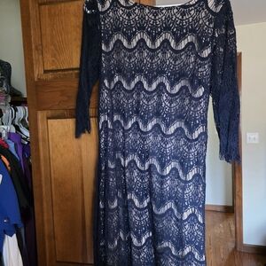 Ronni Nicole Navy Long Sleeve Lace Dress